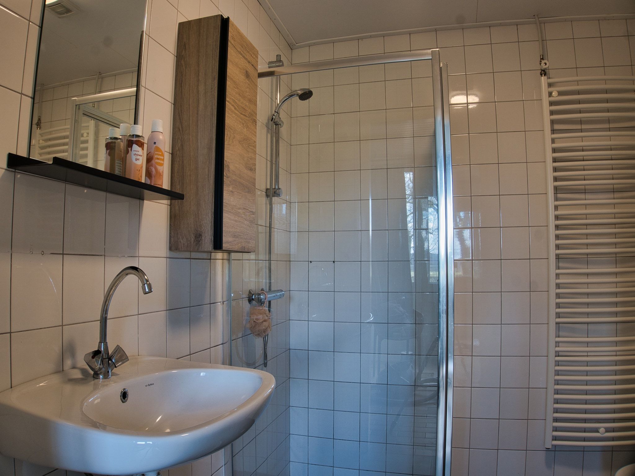 De badkamer van Elperhof Schoonloo 16B in Schoonloo