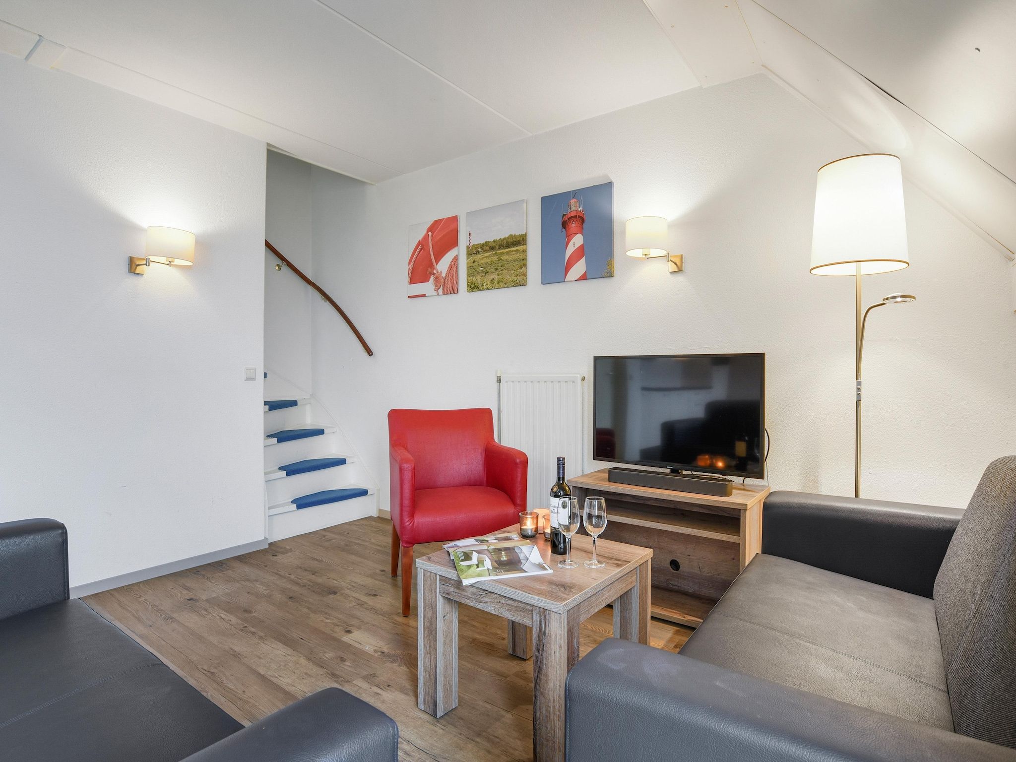 De woonkamer van Parc Port Greve 15 in Brouwershaven