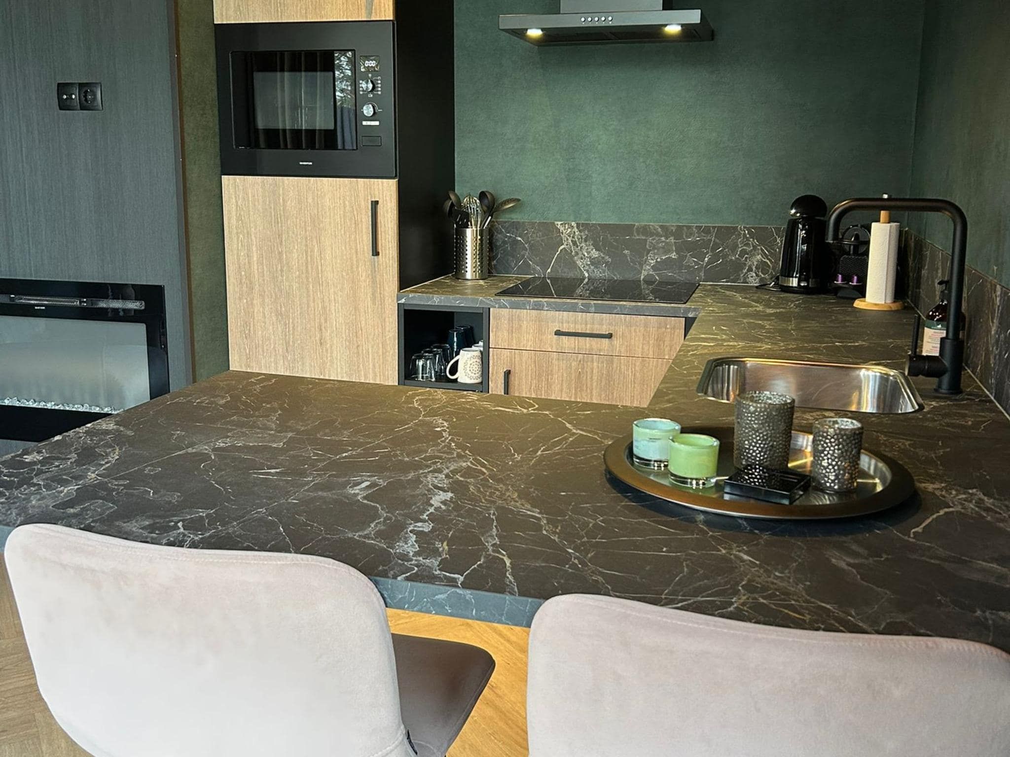 De keuken van Wellnesslodge Merel 2p in Dalerveen