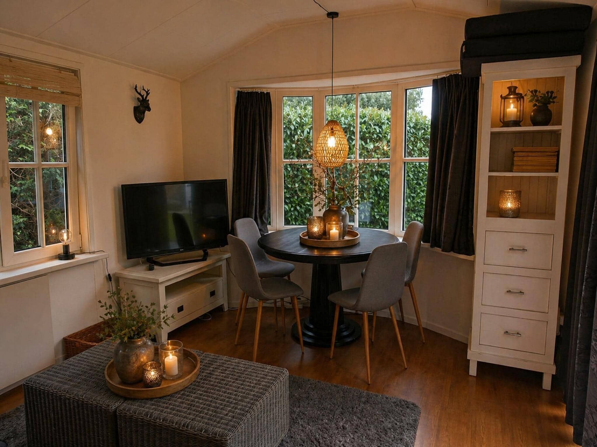 De eetkamer van Vechtdalchalet de Berk in Rheezerveen