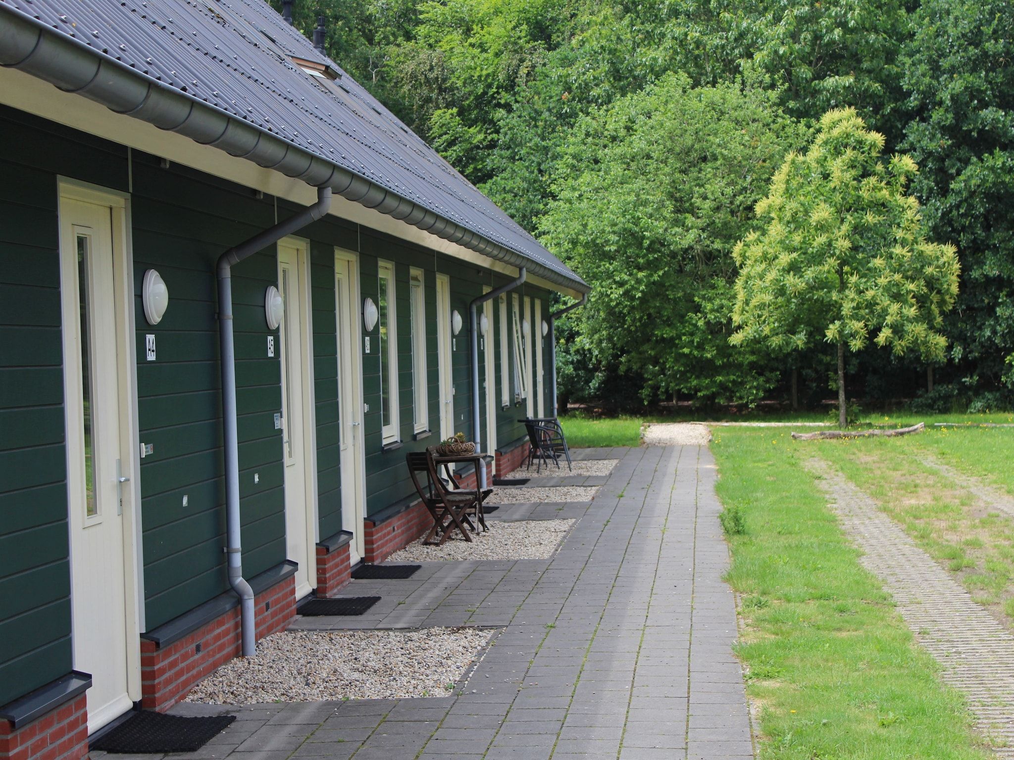 Het terras van Vakantiepark Horsetellerie 4 in Hardenberg (rheezerveen)