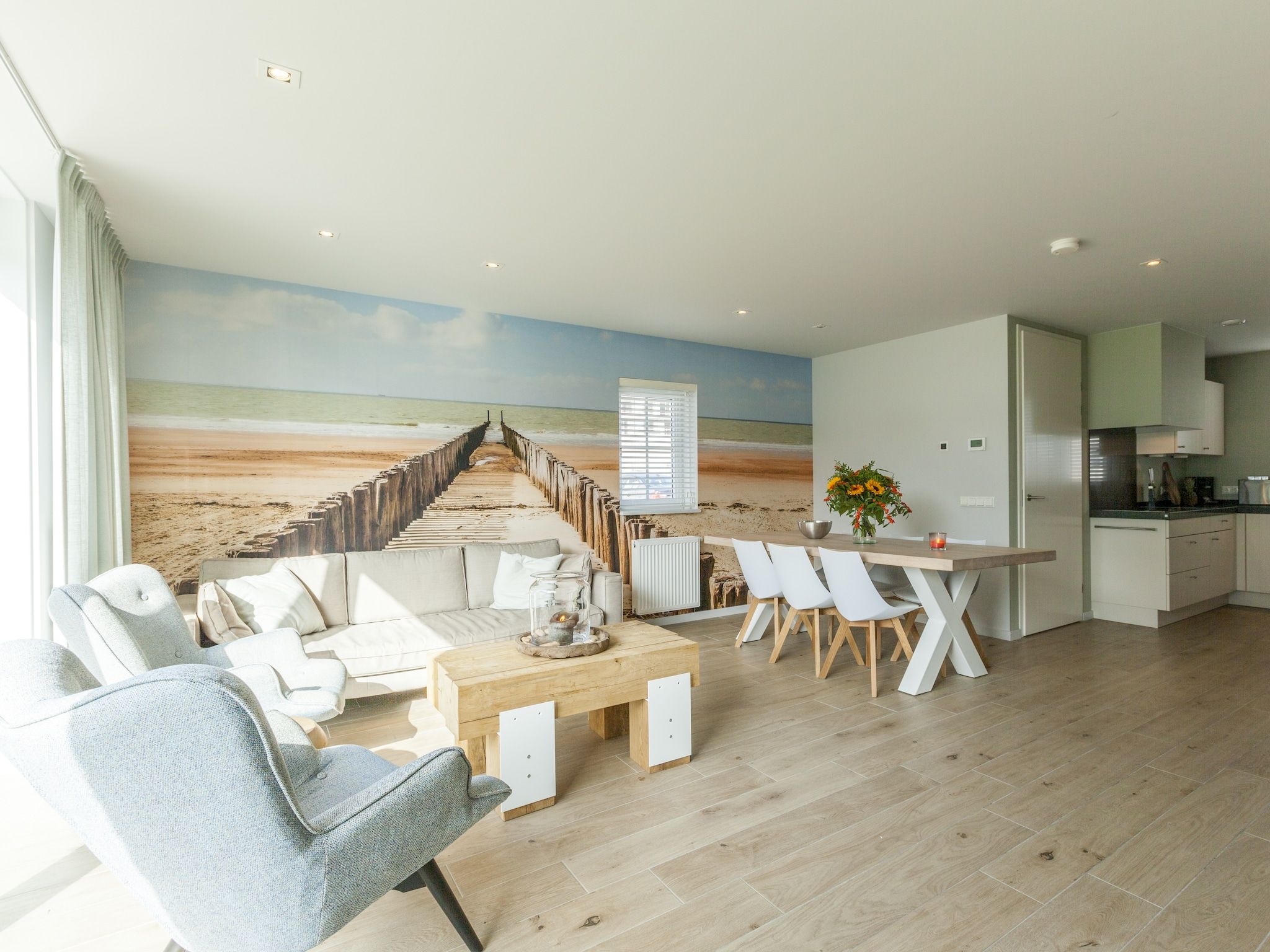 De woonkamer van Villa Zandduin in Cadzand