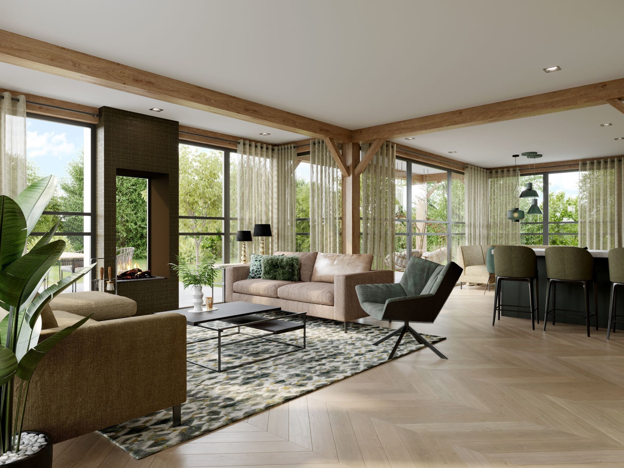 De woonkamer van Buytenveldt H2 in De Cocksdorp Texel