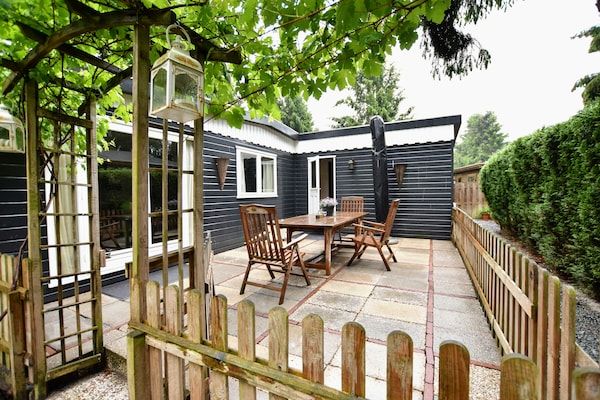Terras - Chalet in Veluwe bij Sauna Drôme in Putten (4)