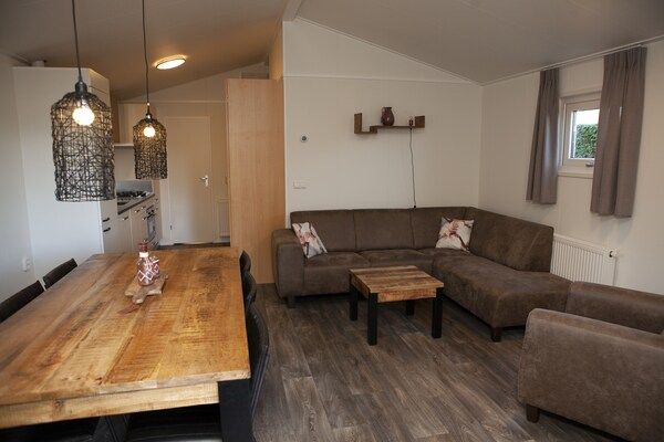 Woonkamer - Chalet in Nederland met privé sauna in Voorthuizen (2)