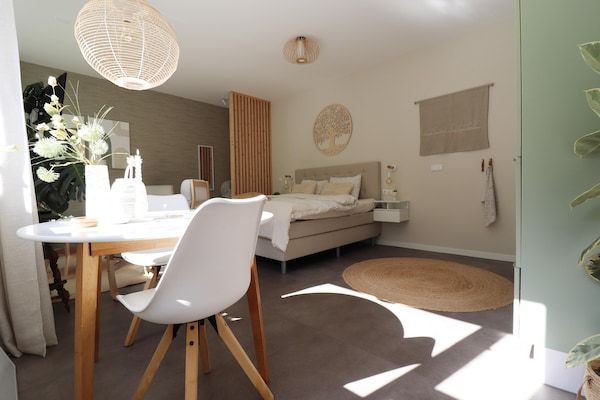 Woonkamer - Modern gestyled studio appartement in Betgummole (2)